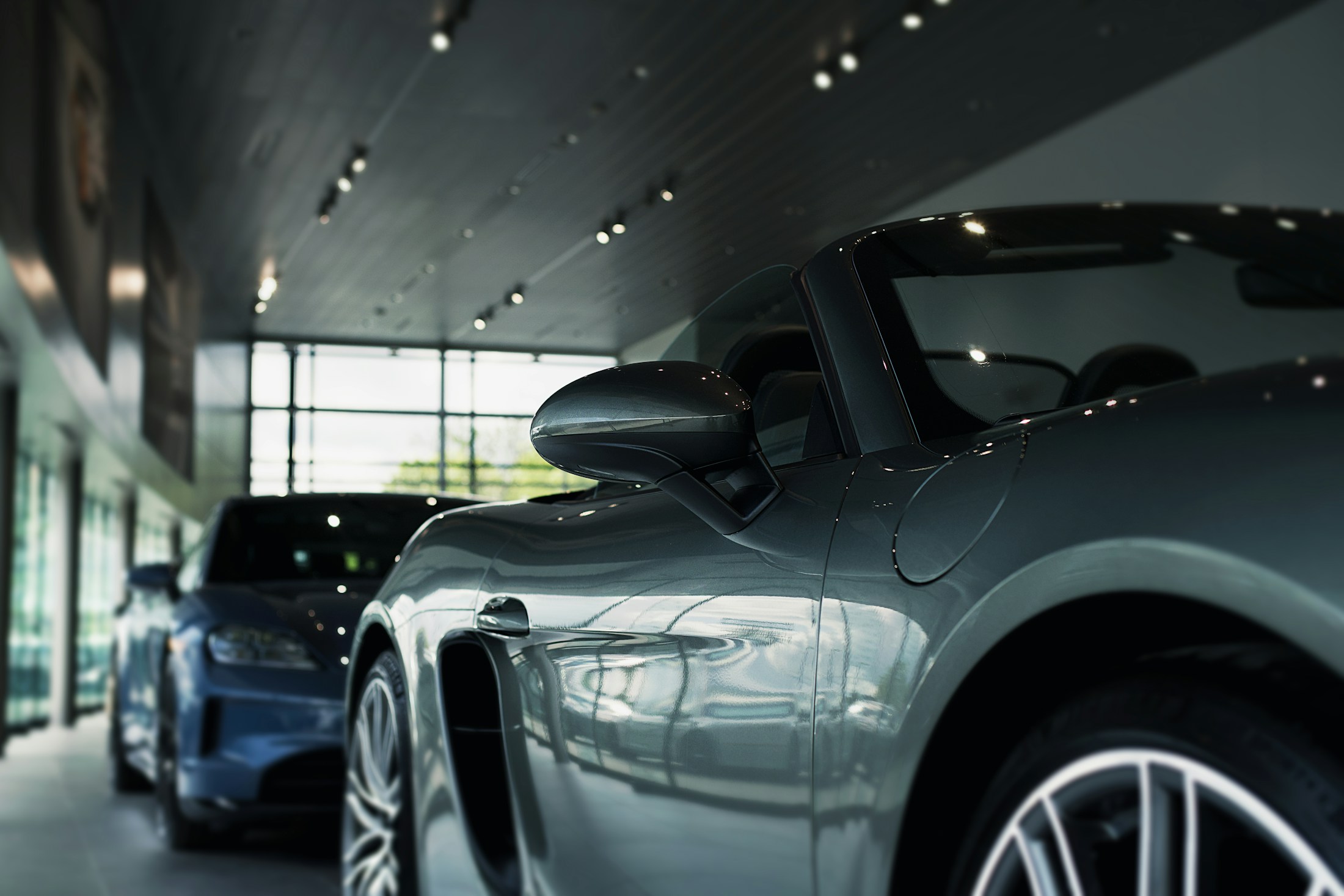 Premium vehicles in a modern showroom